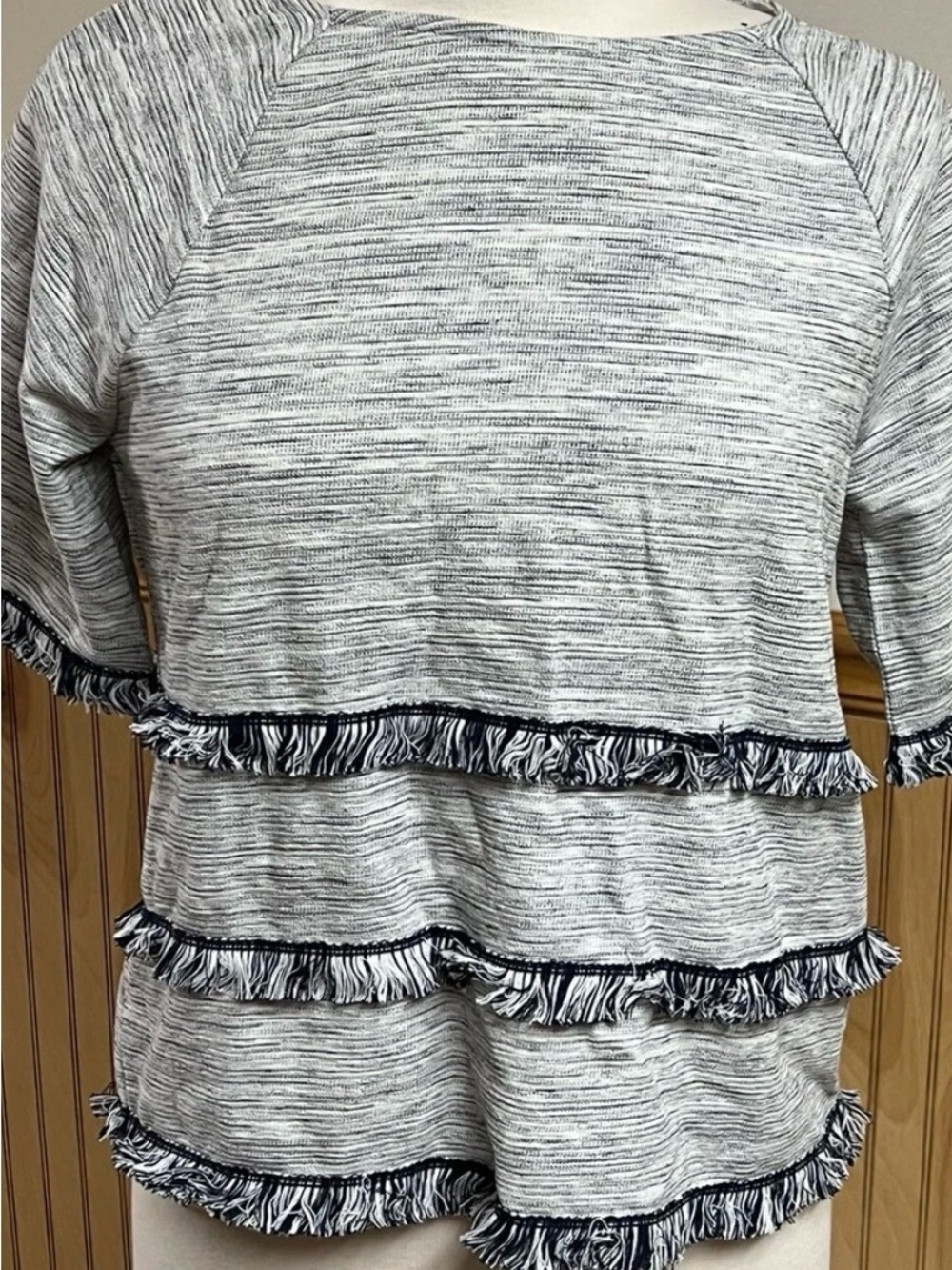 NWT Chico's Blue & Gray Faris Fringe-Tiered Tunic Size 3